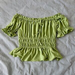Green Off-Shoulder Smocked Top